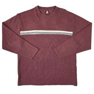 Ferruche Y2k Mens Ribbed Knit Long Sleeve Shirt Burgundy Striped 2000s Skater L